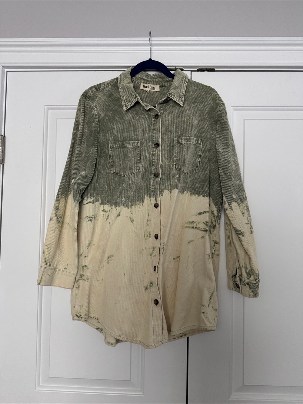 Two-Tone Olive Green & Cream Button-Up Corduroy Shirt/Shacket